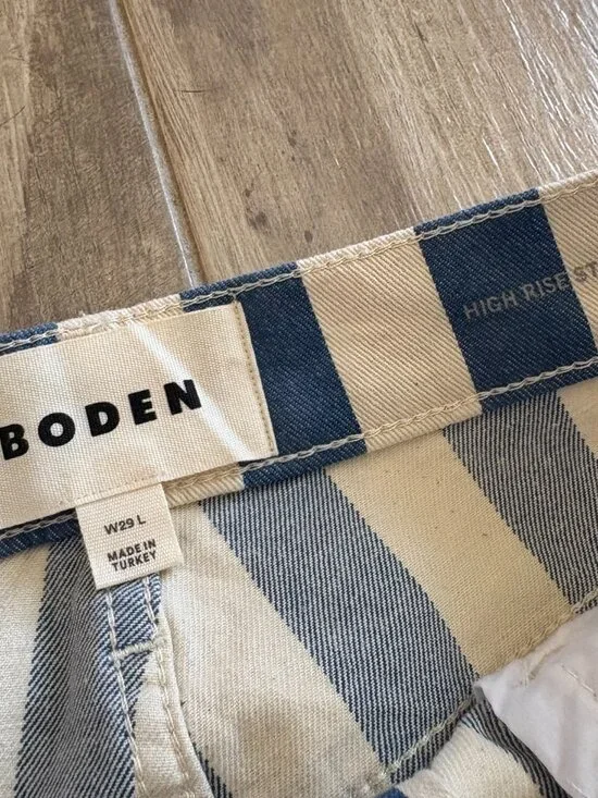 Boden High Rise Stripe Jeans Women's 29 Blue White Straight Boho Nautical Preppy - Picture 3 of 9